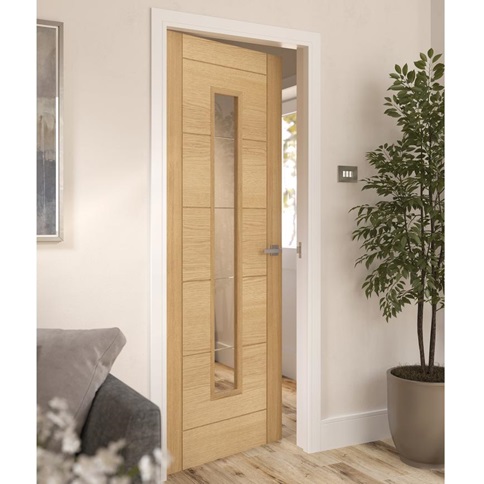 Linear Oak Pre-Finished Clear Glazed Door