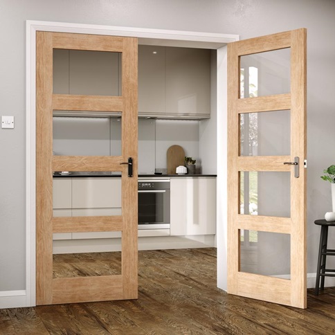 Shaker Oak 4 Panel Clear Glazed Door