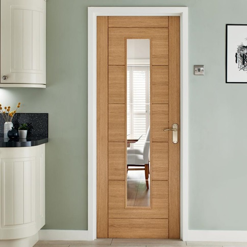 Linear Oak Clear Glazed Door